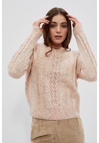 MOODO - Sweter z ozdobnym splotem pudrowo-różowy. Kolor: różowy. Materiał: wełna, poliester, akryl. Wzór: ze splotem #1