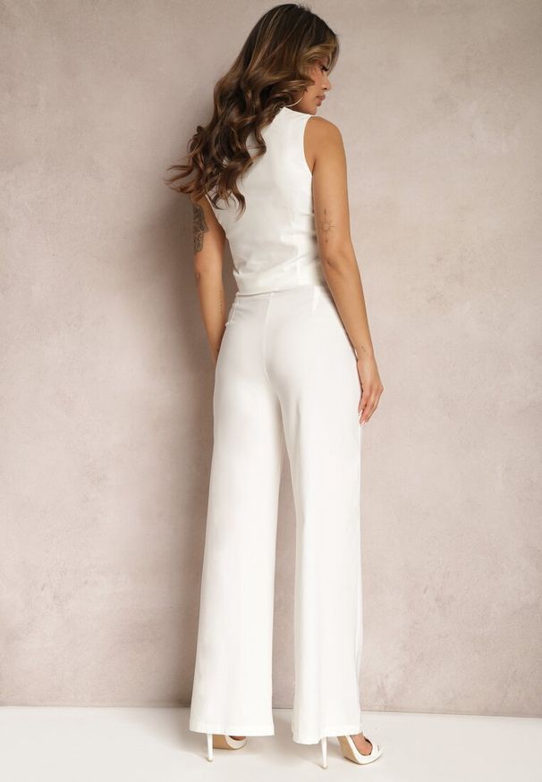 Renee - Biały Garniturowy Komplet Kamizelka i Proste Spodnie High Waist Nithriella. Kolor: biały