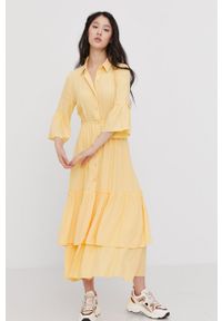 Answear Lab Sukienka kolor żółty maxi rozkloszowana. Kolor: żółty. Materiał: tkanina. Typ sukienki: rozkloszowane. Styl: wakacyjny. Długość: maxi #3