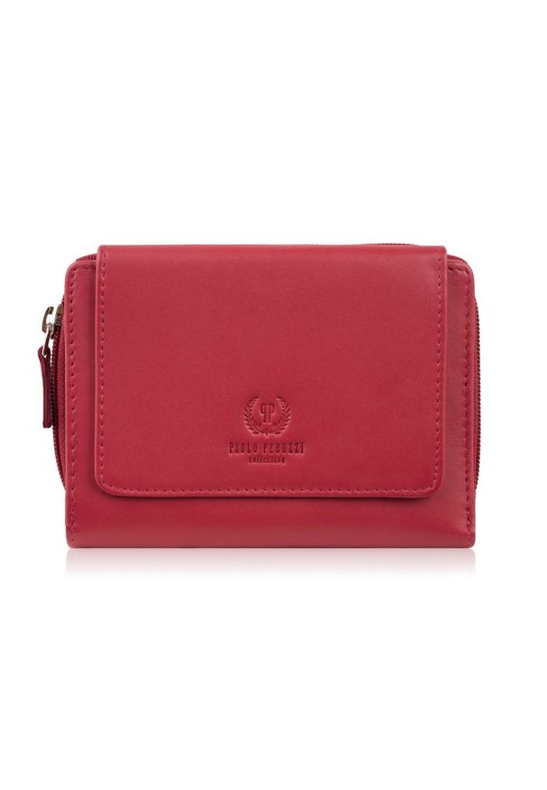 PAOLO PERUZZI - Portfel damski skórzany czerwony duży w orientacji poziomej z RFID Paolo Peruzzi SL-07-RD. Kolor: czerwony. Materiał: skóra