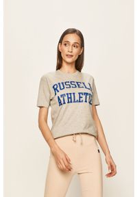 Russell Athletic - T-shirt. Okazja: na co dzień. Kolor: szary. Materiał: bawełna, dzianina. Wzór: nadruk. Styl: casual #9