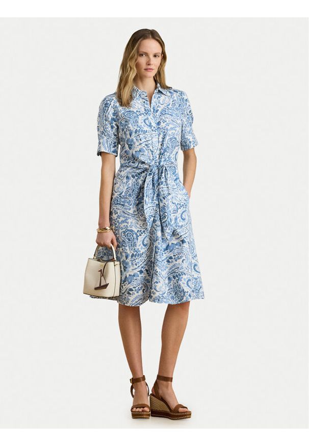 Lauren Ralph Lauren - LAUREN RALPH LAUREN Sukienka koszulowa 200P08916002 Niebieski Regular Fit. Kolor: niebieski. Materiał: len. Typ sukienki: koszulowe