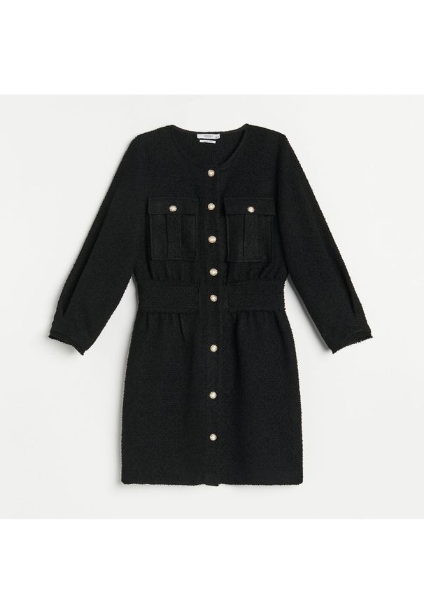 Reserved - Sukienka mini z guzikami - Czarny. Kolor: czarny. Długość: mini