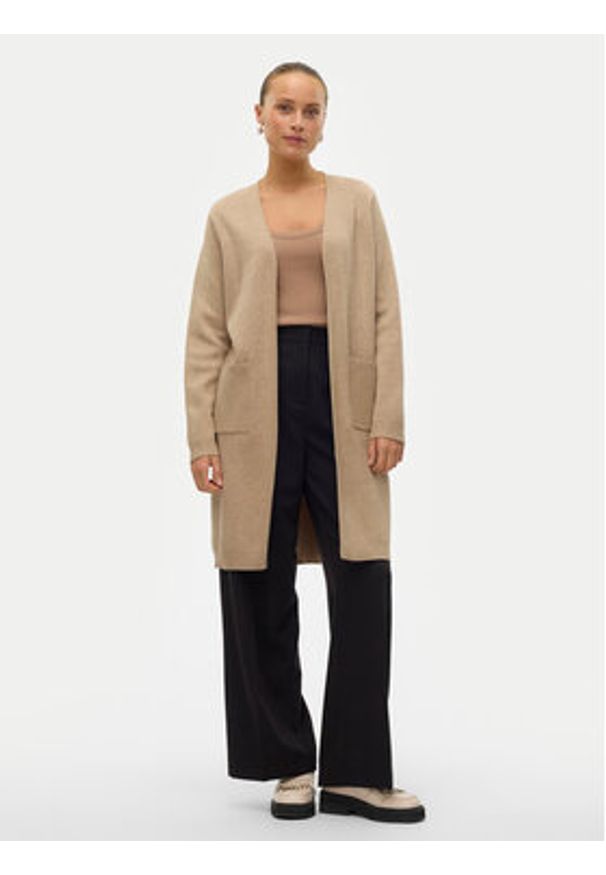 Vero Moda Kardigan Saba 10309316 Beżowy Regular Fit. Kolor: beżowy. Materiał: wiskoza, syntetyk