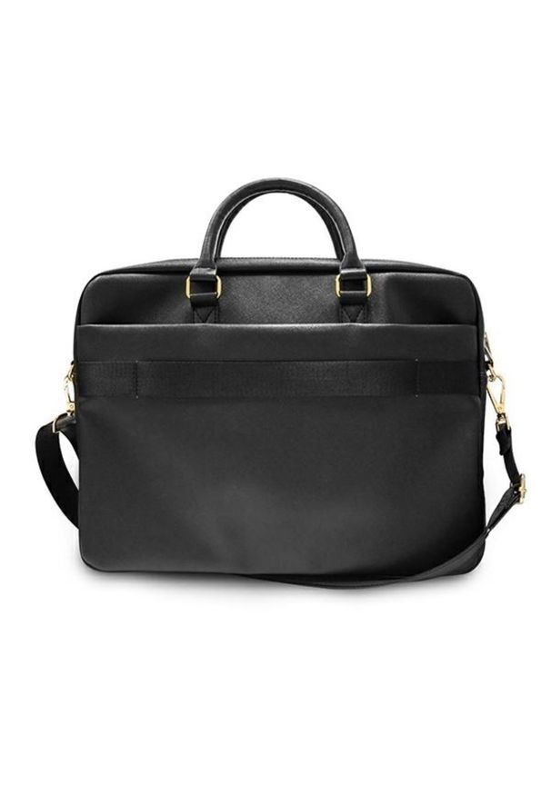 Torba Guess Saffiano Script 15'' czarny. Kolor: czarny. Materiał: skóra ekologiczna, materiał. Wzór: aplikacja