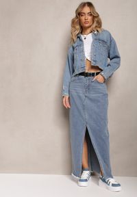 Renee - Niebieska Spódnica Jeansowa Maxi z Paskiem Mullese. Stan: podwyższony. Kolor: niebieski. Materiał: jeans. Styl: klasyczny #3