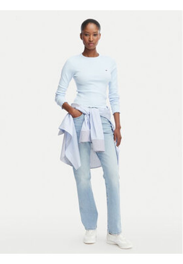 Tommy Jeans Bluzka DW0DW22783 Niebieski jasny Slim Fit. Kolor: niebieski. Materiał: bawełna