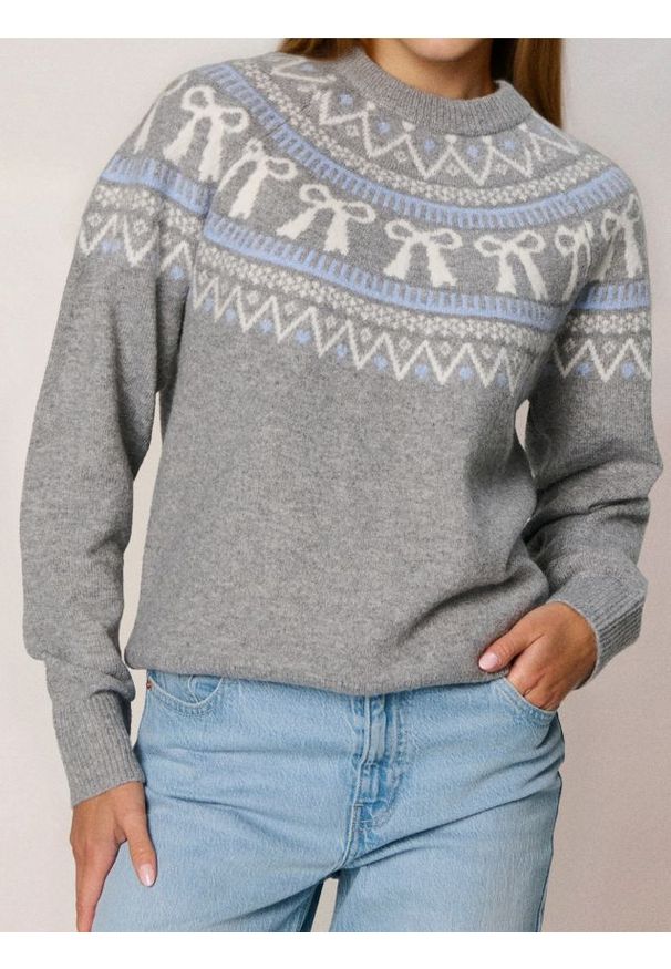 Sinsay - Sweter z motywem świątecznym z domieszką wełny - szary. Kolor: szary. Materiał: wełna. Styl: wizytowy