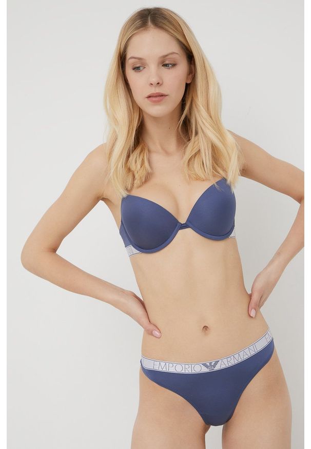 Emporio Armani Underwear stringi kolor granatowy. Kolor: niebieski. Materiał: materiał