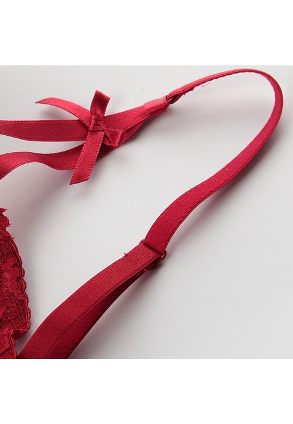 Intica - Biustonosz push-up z koronką i majtki komplet bielizny Dujka. Kolor: czerwony. Materiał: koronka. Wzór: koronka