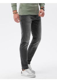 Ombre Clothing - Spodnie jeansowe męskie SLIM FIT P1023 - grafitowe - XXL. Okazja: na co dzień. Kolor: szary. Materiał: jeans. Styl: casual, klasyczny #6