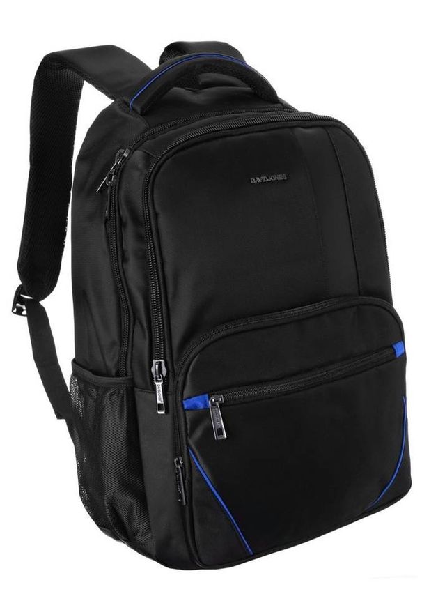 DAVID JONES - Plecak czarny z niebieskimi wstawkami David Jones PC-024 BLACK-BLUE. Kolor: niebieski, wielokolorowy, czarny. Materiał: materiał. Wzór: aplikacja