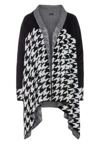 Sweter bez zapięcia z dłuższymi brzegami bonprix czarno-biel wełny w kratę. Kolor: czarny. Materiał: wełna, materiał, akryl. Długość: długie #1