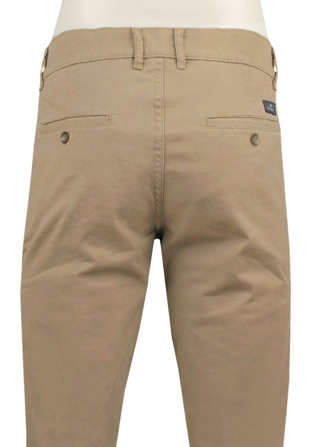 Męskie, Bawełniane Spodnie Typu Chinos - Victorio - Jasny Camel. Kolor: brązowy, wielokolorowy, beżowy. Materiał: elastan, bawełna