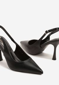 Born2be - Czarne Szpilki Slingback z Noskiem w Szpic i Zapięciem na Klamerkę Nusalenna. Nosek buta: szpiczasty. Kolor: czarny. Obcas: na szpilce. Wysokość obcasa: średni #3