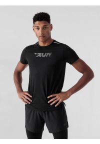 4f - Koszulka do biegania regular szybkoschnąca męska. Kolor: czarny. Materiał: włókno, dzianina, materiał. Sport: fitness