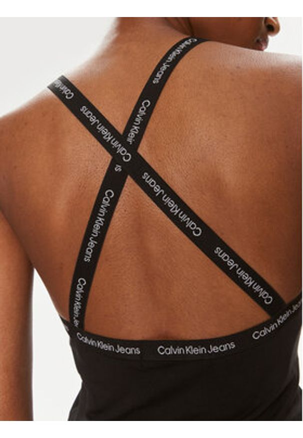 Calvin Klein Jeans Top Logo J20J223110 Czarny Slim Fit. Kolor: czarny. Materiał: bawełna