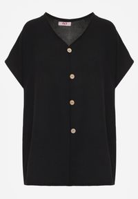 Born2be - Czarna Bluzka z Bawełną o Nietoperzowym Kroju z Guzikami Mistwin. Okazja: do pracy, na co dzień. Kolor: czarny. Materiał: bawełna. Styl: klasyczny, casual #6