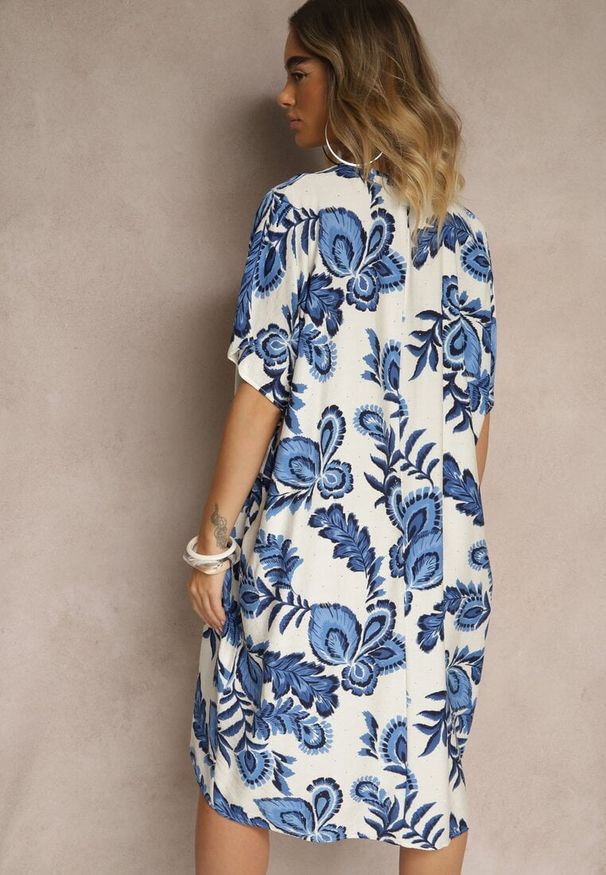 Renee - Niebieska Sukienka z Wiskozą Lnem i Cyrkoniami Sadevore. Kolor: niebieski. Materiał: len, wiskoza. Sezon: lato