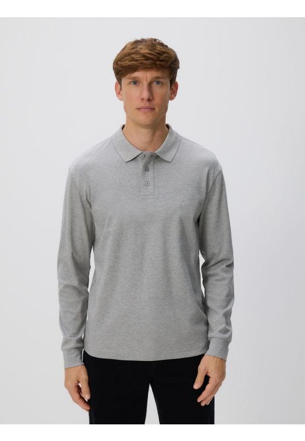 Reserved - Polo z długim rękawem - jasnoszary. Typ kołnierza: polo. Kolor: szary. Materiał: dzianina, bawełna. Długość rękawa: długi rękaw. Długość: długie