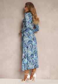 Renee - Niebieska Sukienka Maxi z Wiązana w Pasie Rosali. Kolor: niebieski. Materiał: tkanina, materiał, wiskoza. Długość rękawa: długi rękaw. Typ sukienki: kopertowe. Długość: maxi
