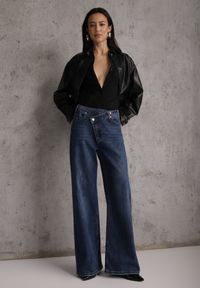 Renee - Niebieskie Asymetryczne Jeansy Wide Leg High Waist z Bawełny Leoira. Okazja: na co dzień. Stan: podwyższony. Kolor: niebieski. Styl: casual #5