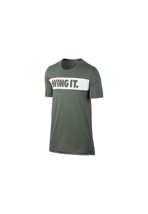 Koszulka sportowa męska Nike Air Jordan Wing It. Kolor: zielony. Materiał: bawełna. Długość rękawa: krótki rękaw. Długość: krótkie. Sport: fitness