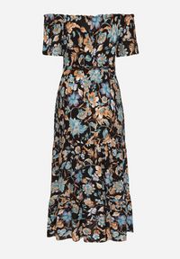 Born2be - Czarno-Niebieska Sukienka z Hiszpańskim Dekoltem z Wiązanym Paskiem w Kwiaty z Bawełny Rissanique. Okazja: na co dzień. Kolor: czarny. Materiał: bawełna. Wzór: kwiaty. Sezon: lato. Typ sukienki: rozkloszowane. Styl: casual, elegancki #6