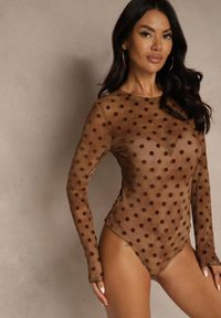 Renee - Brązowe Transparentne Body z Wiskozą w Kropki z Weluru Lianassa. Kolor: brązowy. Materiał: wiskoza, welur. Wzór: kropki. Styl: street #3