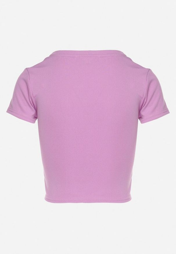Born2be - Jasnofioletowy T-shirt z Prążkowanego Materiału o Krótkim Kroju Telunna. Okazja: na co dzień, na spacer. Kolor: fioletowy. Materiał: prążkowany, materiał. Długość: krótkie. Sezon: lato. Styl: klasyczny, casual