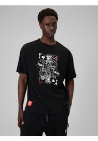 4f - 4F T-shirt loose z nadrukiem męski - czarny M. Okazja: na co dzień. Kolor: czarny. Materiał: dzianina, bawełna, materiał. Wzór: nadruk. Styl: casual #1