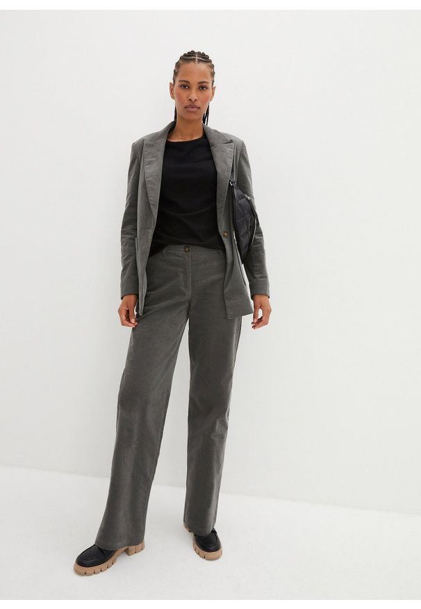 bonprix - Spodnie sztruksowe z bawełny organicznej z domieszką stretchu. Kolor: szary. Materiał: sztruks, bawełna