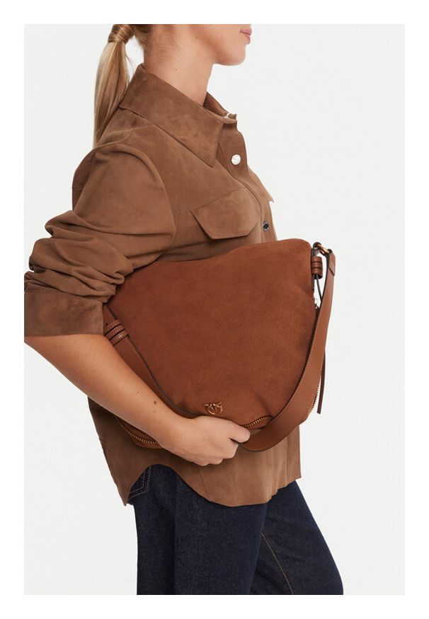 Pinko - PINKO Torebka Hobo Zip Around Classic Al 25-26 PLTT 105113 A2JH Brązowy. Kolor: brązowy. Materiał: skórzane, zamszowe
