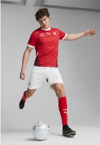 Puma - Męska replika spodenek do piłki nożnej reprezentacji Szwajcarii PUMA. Kolor: biały, czerwony, wielokolorowy
