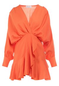 Born2be - Pomarańczowa Sukienka Appobe. Okazja: na imprezę. Typ kołnierza: dekolt w serek. Kolor: pomarańczowy. Materiał: tkanina, wiskoza. Wzór: aplikacja. Typ sukienki: kopertowe. Długość: mini #2