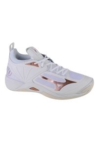 Buty do siatkówki damskie, Mizuno Wave Momentum 2. Kolor: różowy, biały, wielokolorowy. Model: Mizuno Wave. Sport: siatkówka