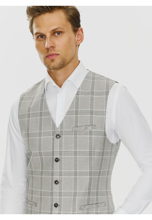 Pako Lorente - PAKO LORENTE – Szara kamizelka jednorzędowa w kratę. Kolor: szary