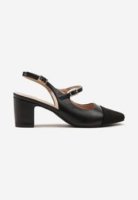 Renee - Czarne Sandały na Słupku Slingback Ozdobione Paskiem Divolia. Zapięcie: pasek. Kolor: czarny. Wzór: aplikacja. Obcas: na słupku. Styl: klasyczny, elegancki #5