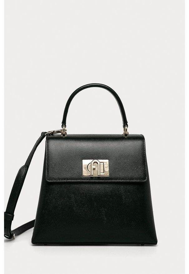 Furla - Torebka skórzana Bakpaco. Kolor: czarny. Materiał: skórzane. Rodzaj torebki: na ramię