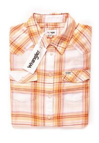 Wrangler - KOSZULA WRANGLER WESTERN APRICOT NECTAR W5240LU65 112129350. Wzór: kratka #3