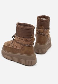 Born2be - Brązowe Pikowane Śniegowce na Grubej Tłoczonej Podeszwie z Futerkiem Adarlia. Okazja: na co dzień. Kolor: brązowy. Materiał: futro. Styl: casual #5