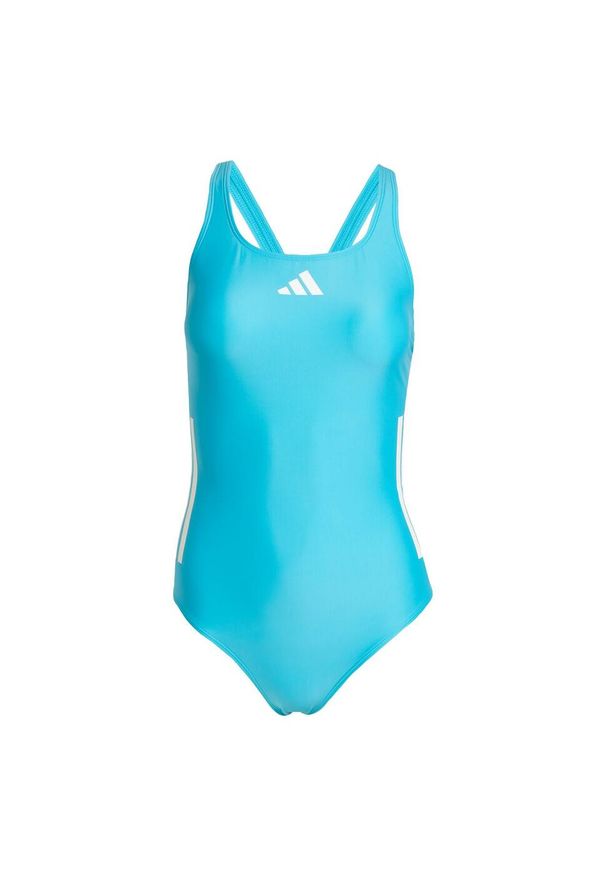 Adidas - Strój do pływania 3-Stripes C-Back. Kolor: niebieski, wielokolorowy, biały. Materiał: materiał