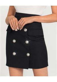 Balmain - BALMAIN - Czarna spódnica z guzikami. Okazja: na spotkanie biznesowe. Kolor: czarny. Materiał: materiał. Wzór: aplikacja. Styl: biznesowy, klasyczny #1