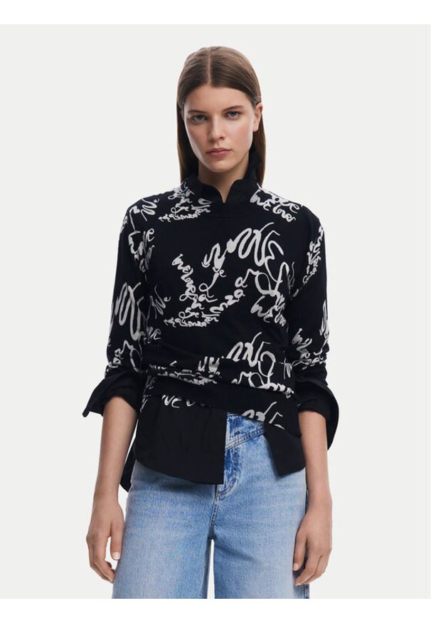 Desigual Sweter 25SWJF04 Czarny Regular Fit. Kolor: czarny. Materiał: syntetyk