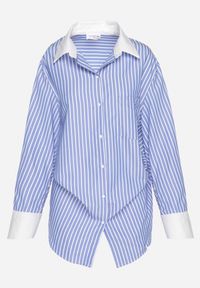 Born2be - Niebieska Koszula w Paski z Kontrastowymi Mankietami i Kołnierzykiem Zarona. Okazja: na co dzień. Typ kołnierza: kołnierzyk klasyczny. Kolor: niebieski. Materiał: jeans. Wzór: paski. Styl: klasyczny, elegancki, casual