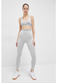 Calvin Klein Performance legginsy treningowe CK Athletic kolor szary gładkie. Stan: podwyższony. Kolor: szary. Materiał: skóra. Wzór: gładki #2