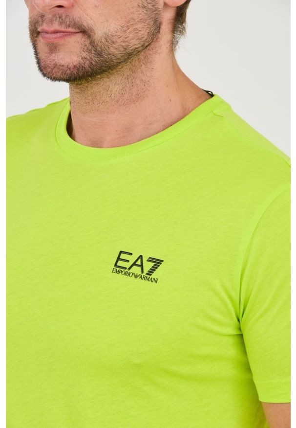 EA7 Emporio Armani - EA7 Neonowy męski t-shirt bawełniany, Rozmiar L. Kolor: zielony. Materiał: bawełna
