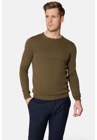 Lancerto - Sweter Oliwkowy z Bawełną Gładki Morey. Kolor: zielony. Materiał: elastan, bawełna. Wzór: gładki