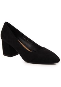 Czółenka na obcasie zamszowe czarne Sergio Leone PB411. Kolor: czarny. Materiał: zamsz. Szerokość cholewki: normalna. Obcas: na obcasie. Wysokość obcasa: średni #1