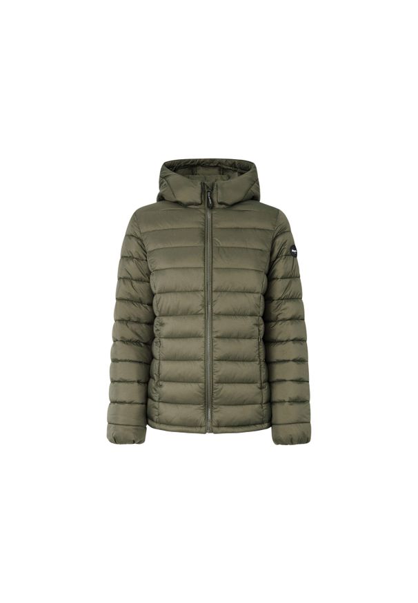 Damska kurtka z kapturem Pepe Jeans Ammy. Typ kołnierza: kaptur. Kolor: zielony. Materiał: puch. Sezon: zima